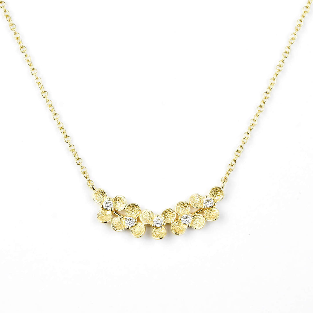 Flower Bar Necklace in 14k Yellow Gold with Diamonds