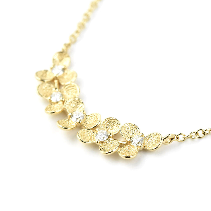 Flower Bar Necklace in 14k Yellow Gold with Diamonds