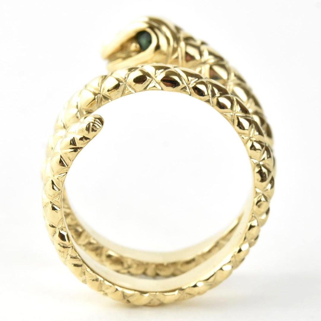 Copperhead Snake Ring in 14k Gold with Emerald Eyes