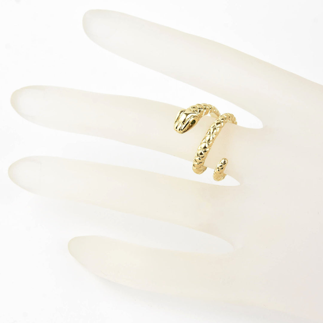 Copperhead Snake Ring in 14k Gold with Emerald Eyes