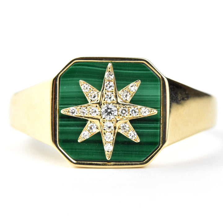 Malachite and Diamond Starburst Ring