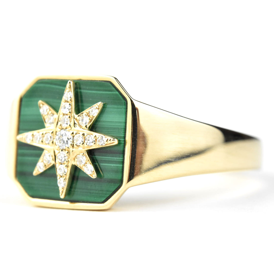 Malachite and Diamond Starburst Ring