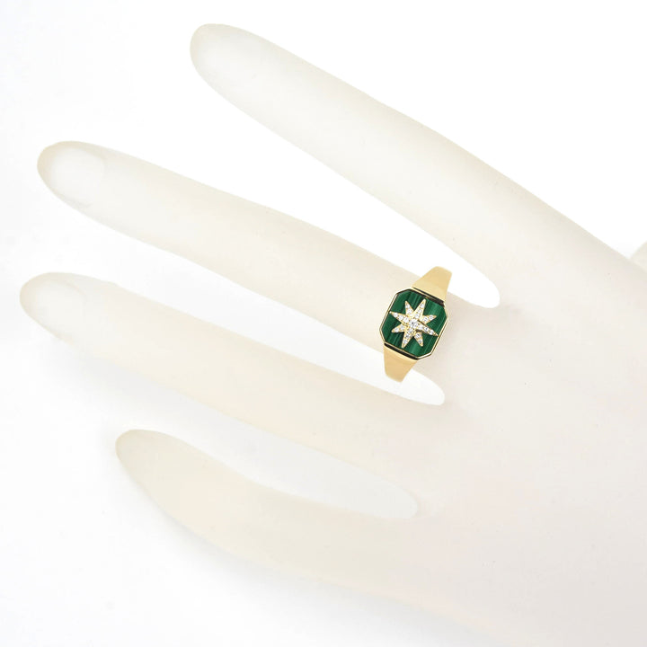 Malachite and Diamond Starburst Ring