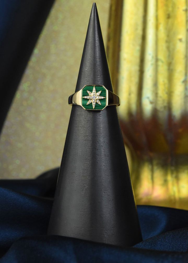 Malachite and Diamond Starburst Ring