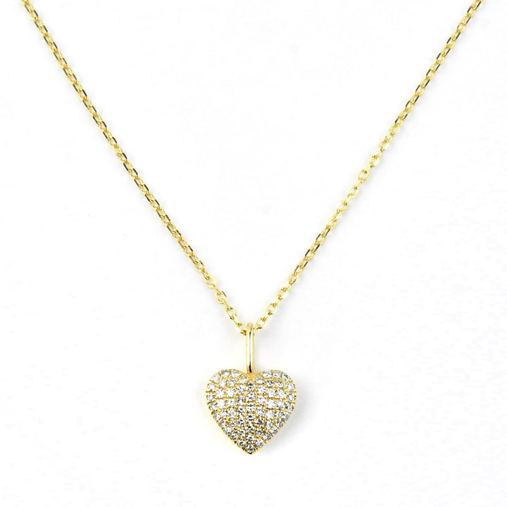 Pave Diamond Heart Necklace in 14k Yellow Gold