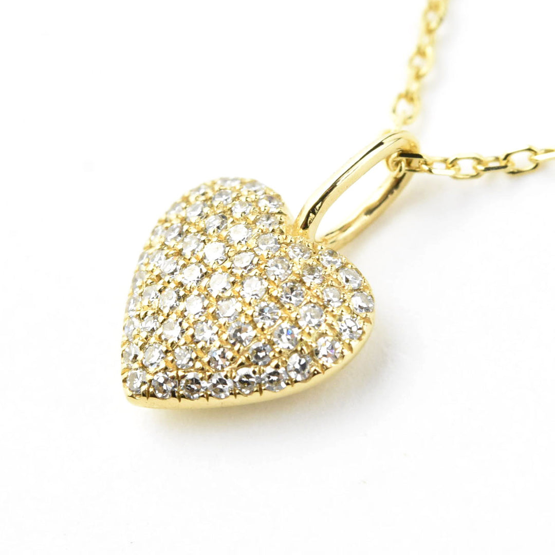 Pave Diamond Heart Necklace in 14k Yellow Gold