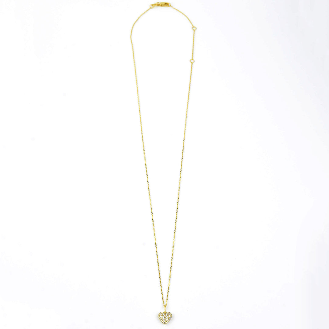 Pave Diamond Heart Necklace in 14k Yellow Gold