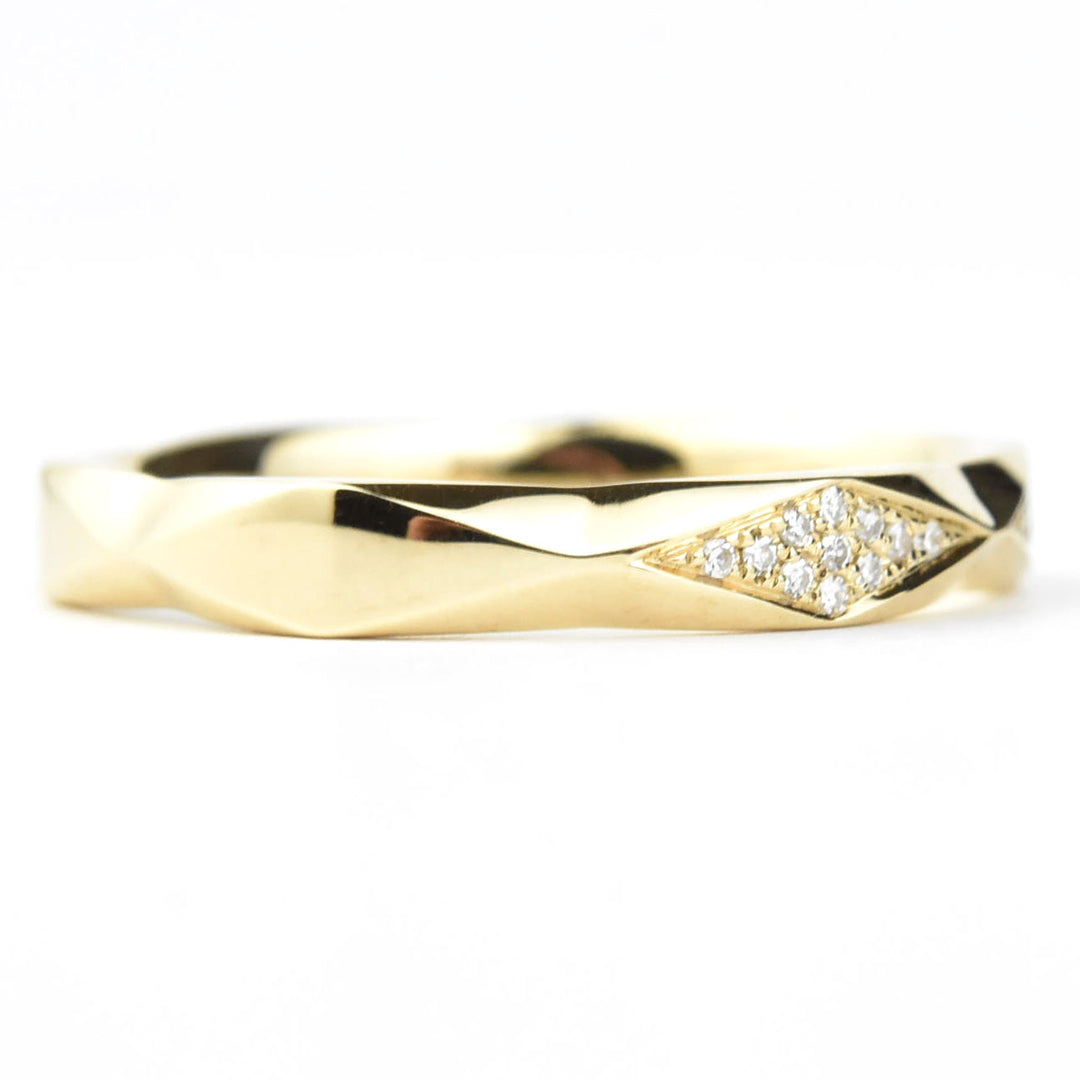 Faceted Stacking Ring with Pave Diamonds