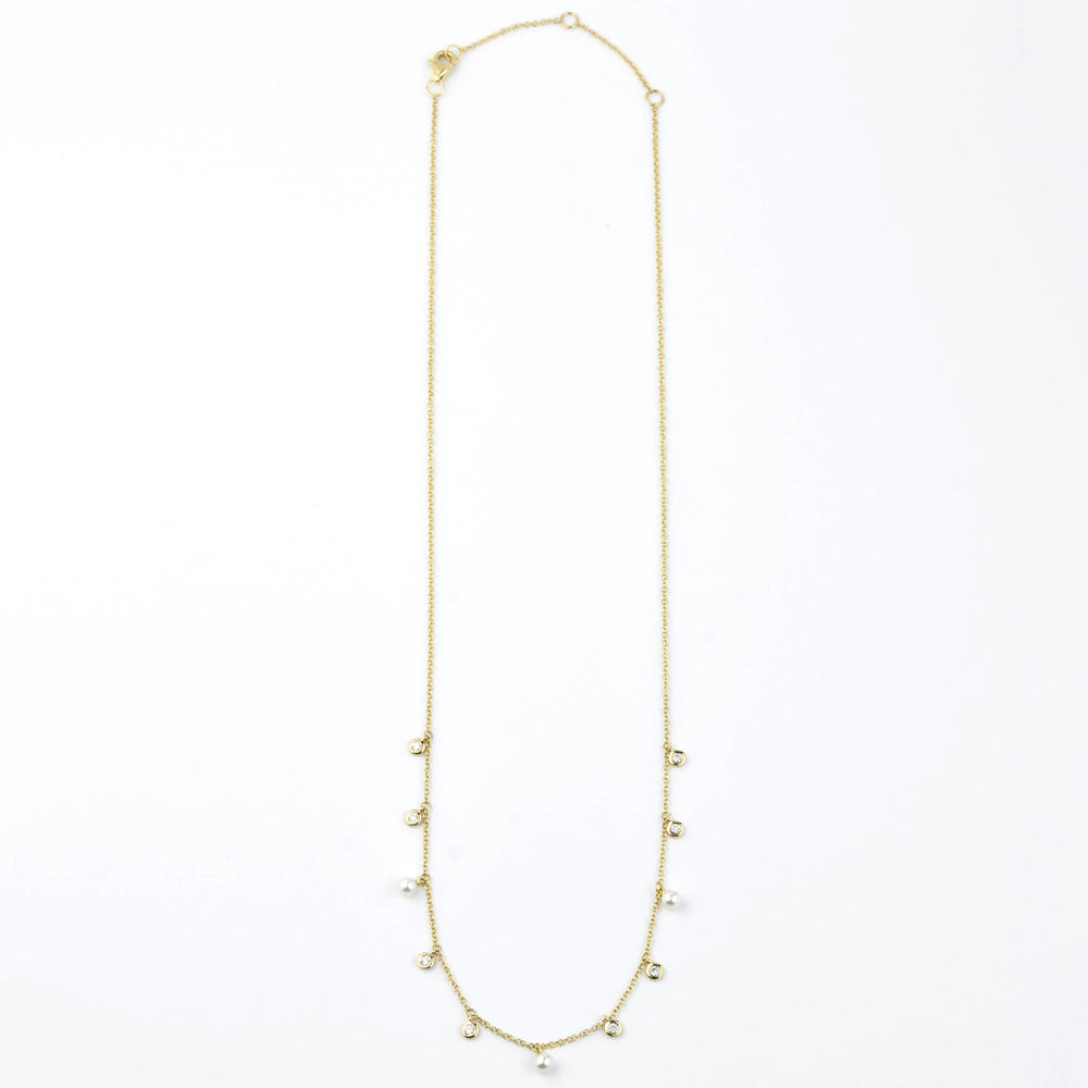 Pearl and Diamond Station Necklace in Yellow Gold - Goldmakers Fine Jewelry