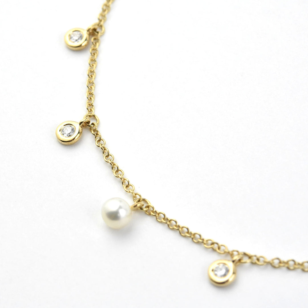 Pearl and Diamond Station Necklace in Yellow Gold - Goldmakers Fine Jewelry