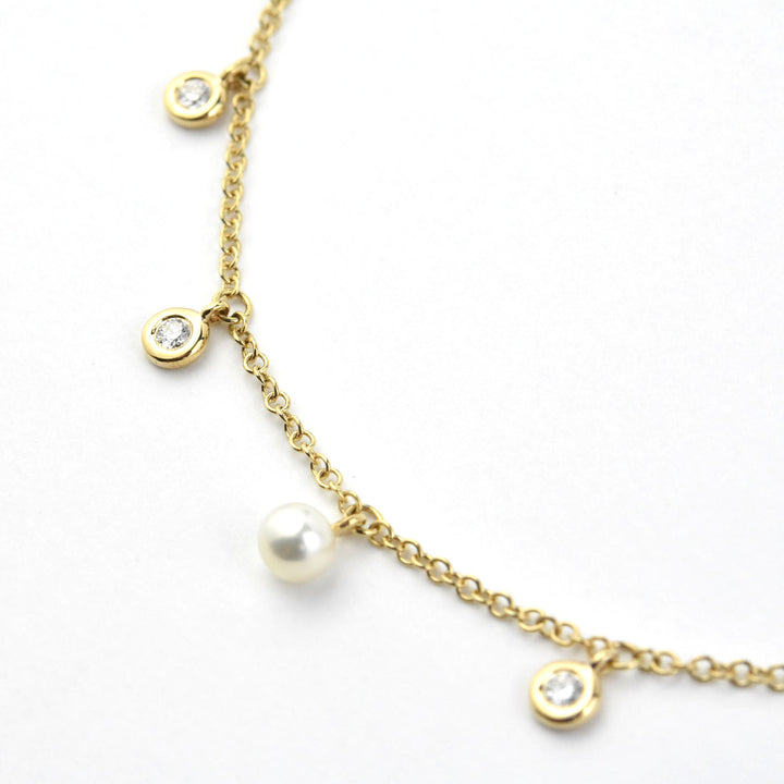 Pearl and Diamond Station Necklace in Yellow Gold - Goldmakers Fine Jewelry