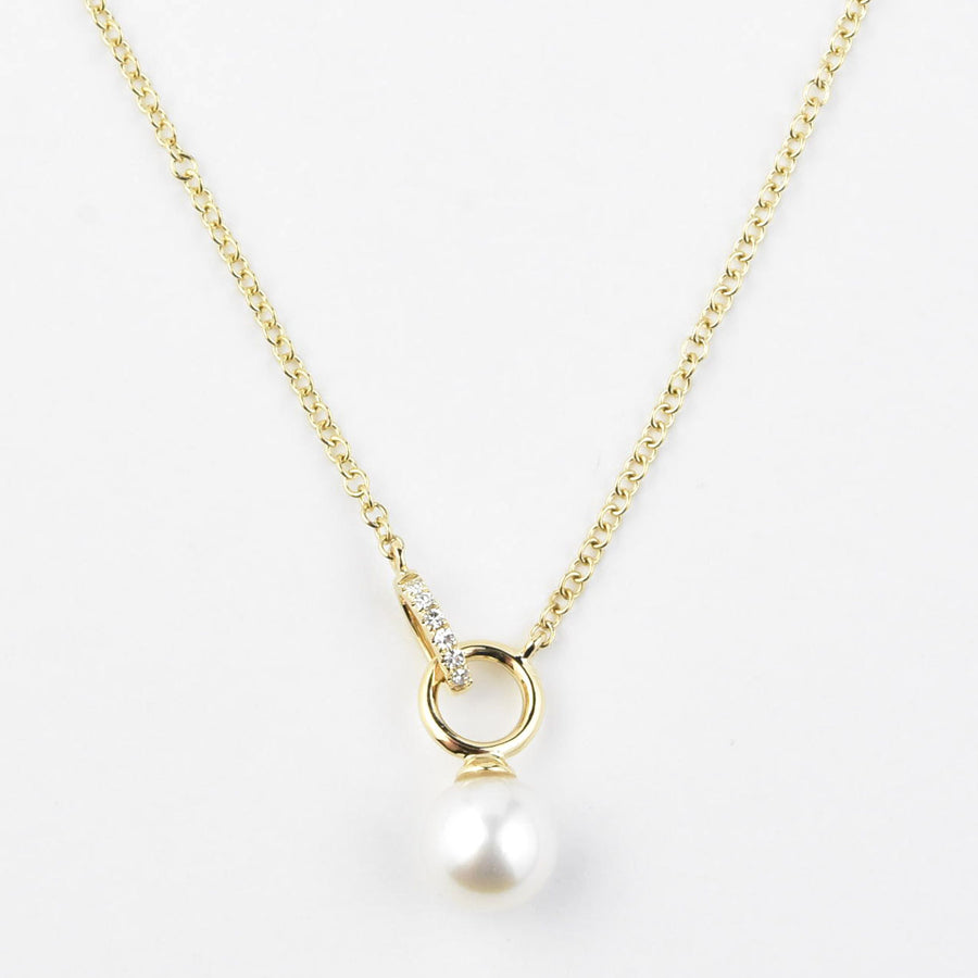 Pearl and Diamond Link Necklace in Yellow Gold - Goldmakers Fine Jewelry