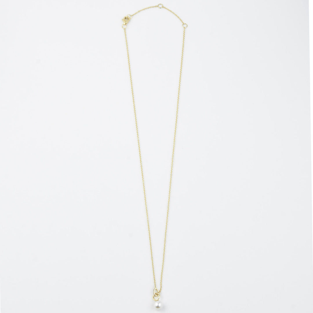 Pearl and Diamond Link Necklace in Yellow Gold - Goldmakers Fine Jewelry