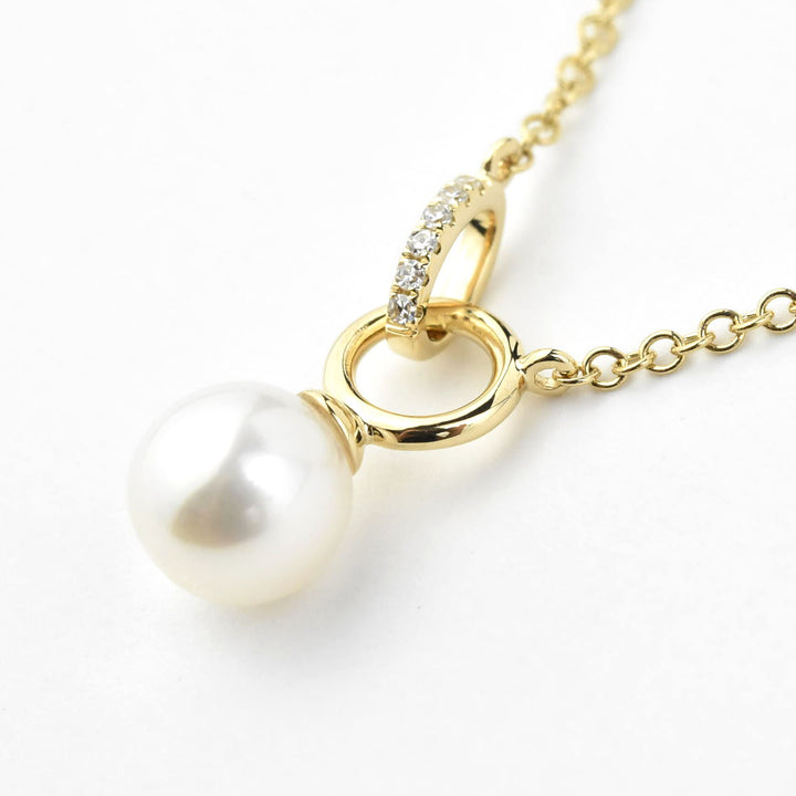 Pearl and Diamond Link Necklace in Yellow Gold - Goldmakers Fine Jewelry