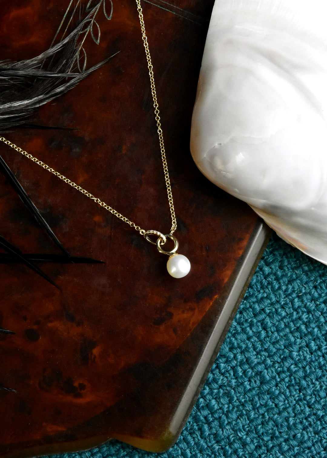 Pearl and Diamond Link Necklace in Yellow Gold - Goldmakers Fine Jewelry