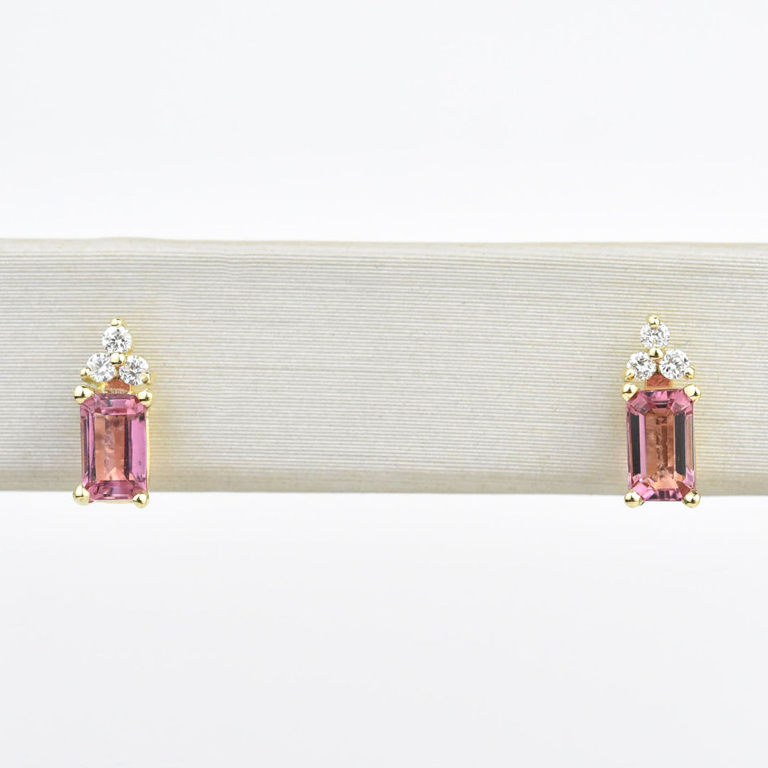 Pink Tourmaline and Diamond Studs in Yellow Gold - Goldmakers Fine Jewelry