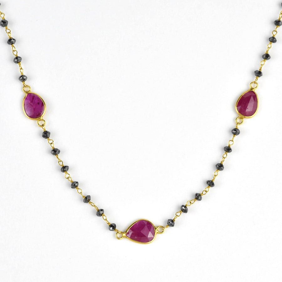 Ruby & Black Diamond Chain Necklace in Yellow Gold - Goldmakers Fine Jewelry