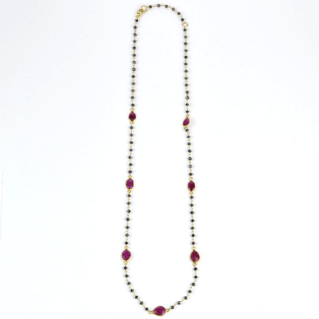Ruby & Black Diamond Chain Necklace in Yellow Gold - Goldmakers Fine Jewelry