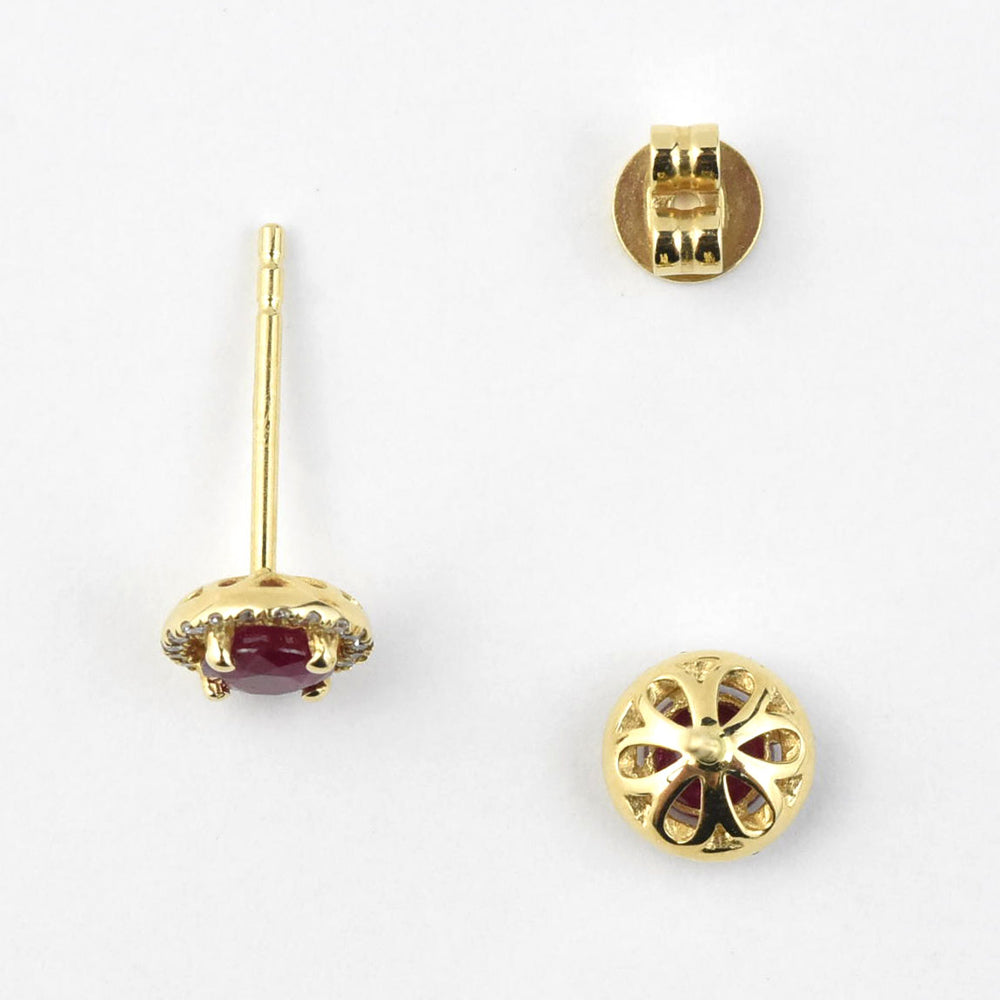Ruby and Diamond Halo Studs in Yellow Gold - Goldmakers Fine Jewelry
