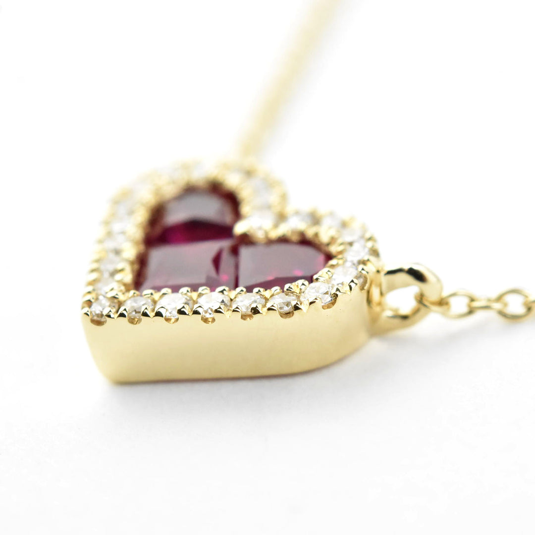 Ruby Heart Necklace in 14k Yellow Gold