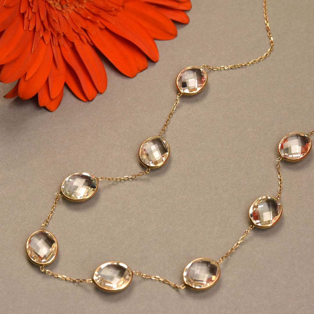 White Topaz Pools of Light Short Necklace in 14k Yellow Gold - Goldmakers Fine Jewelry