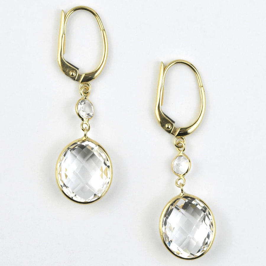 White Topaz Earrings in 14k Yellow Gold - Goldmakers Fine Jewelry