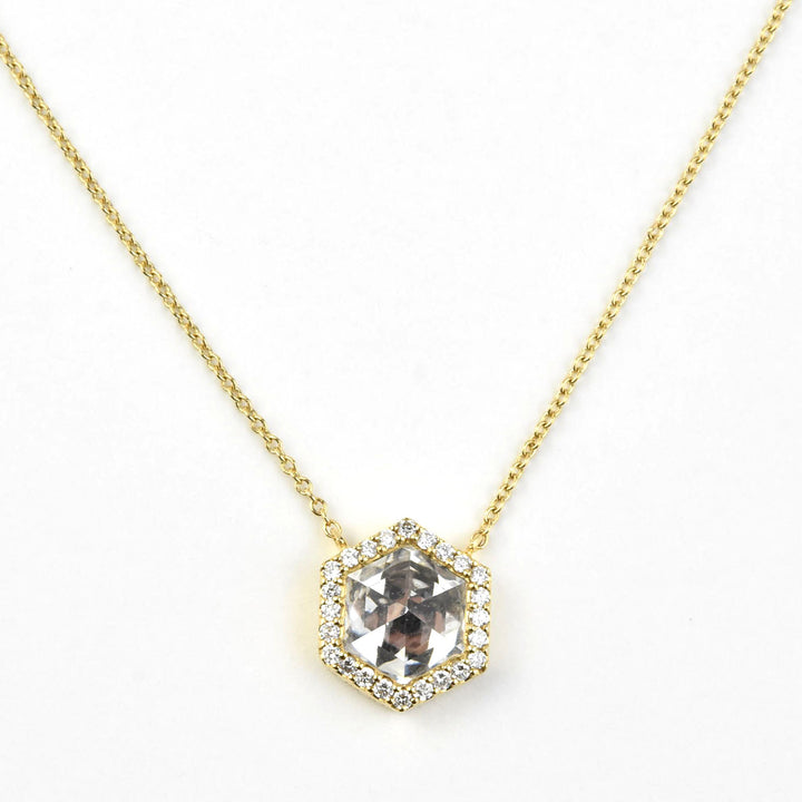 White Quartz and Diamond Necklace in 14k Yellow Gold - Goldmakers Fine Jewelry