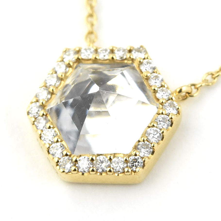 White Quartz and Diamond Necklace in 14k Yellow Gold - Goldmakers Fine Jewelry