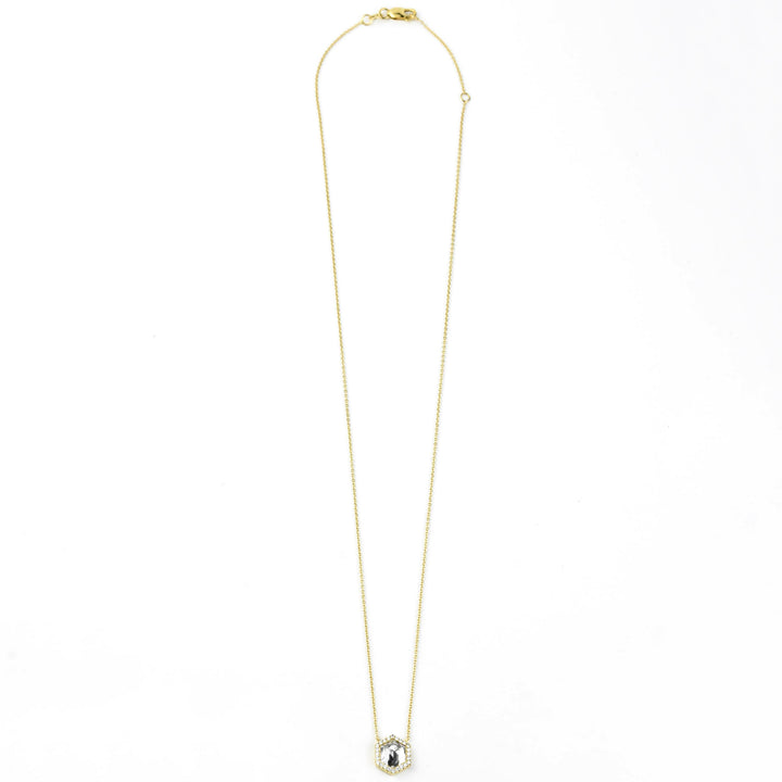 White Quartz and Diamond Necklace in 14k Yellow Gold - Goldmakers Fine Jewelry