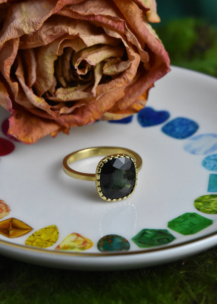 Deep Green Tourmaline Ring in 18k Gold