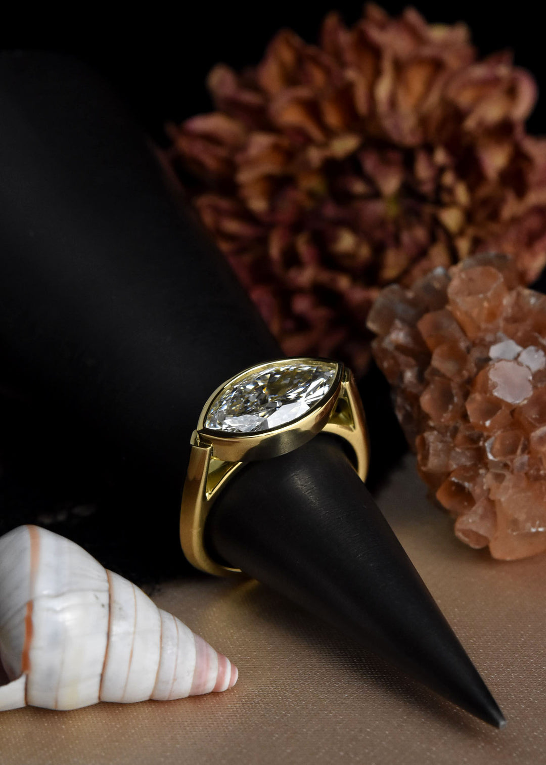 Marquise Diamond Bezel Ring in 18k Gold - Goldmakers Fine Jewelry