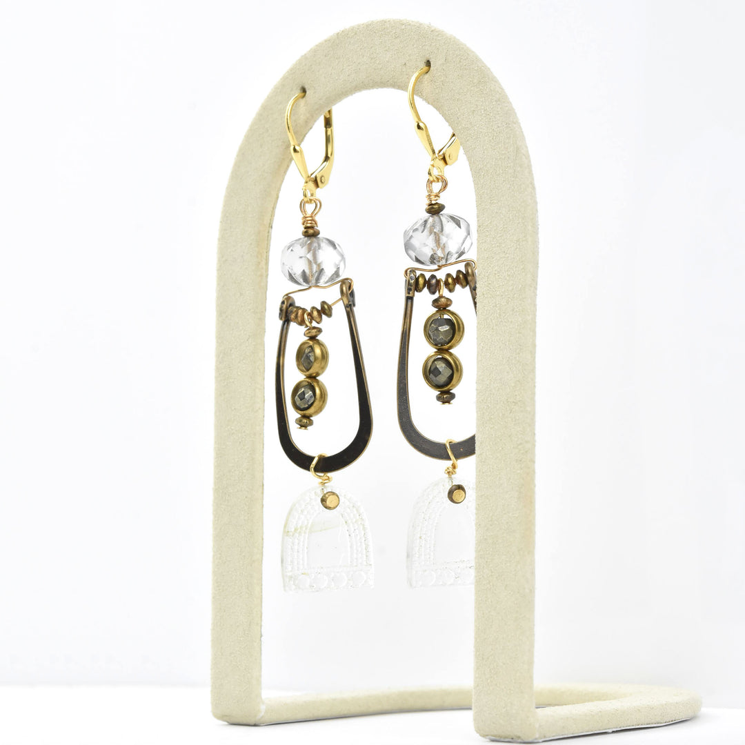 1920's Vintage Glass and Brass Earrings