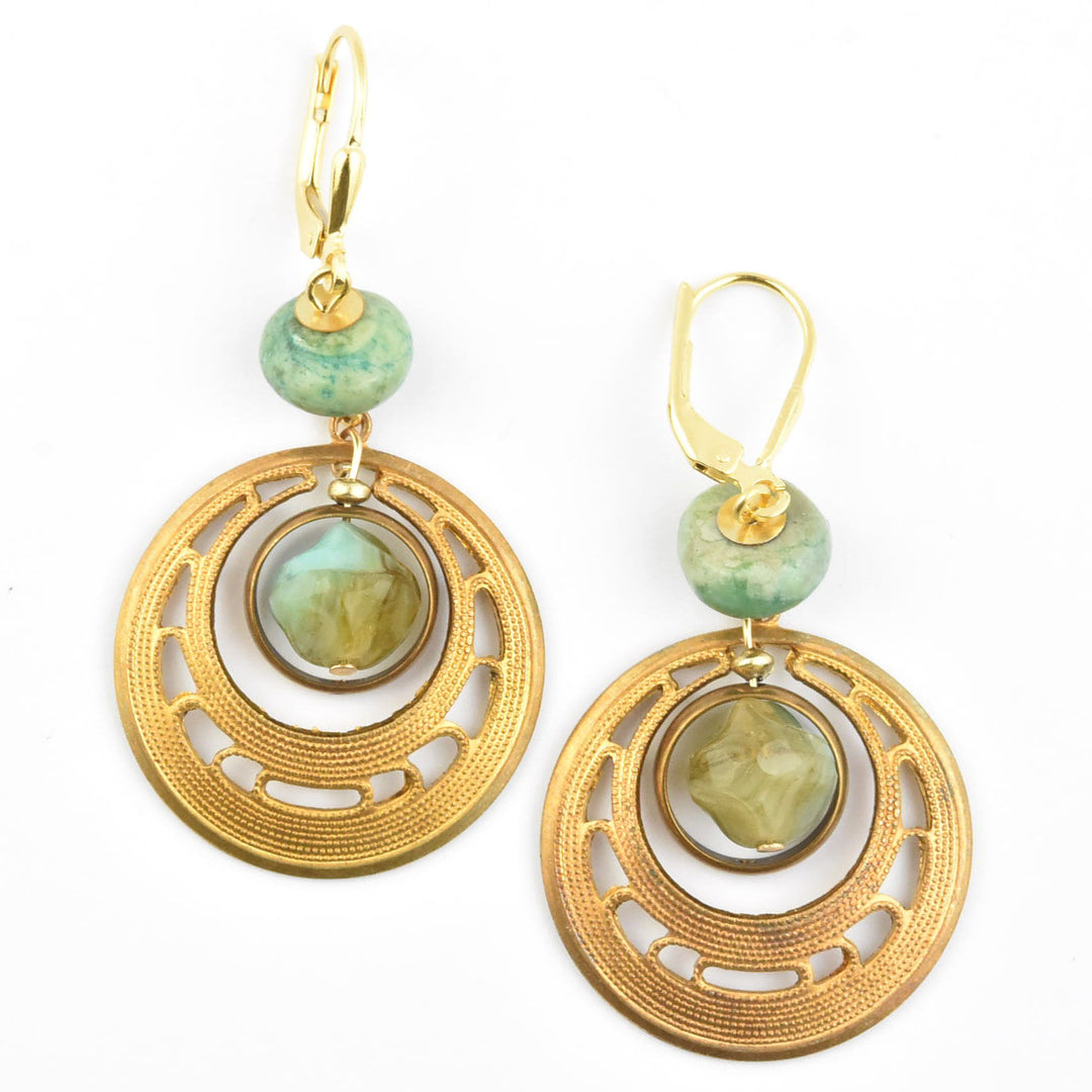 1970's Brass Filagree and Turquoise Earrings - Goldmakers Fine Jewelry