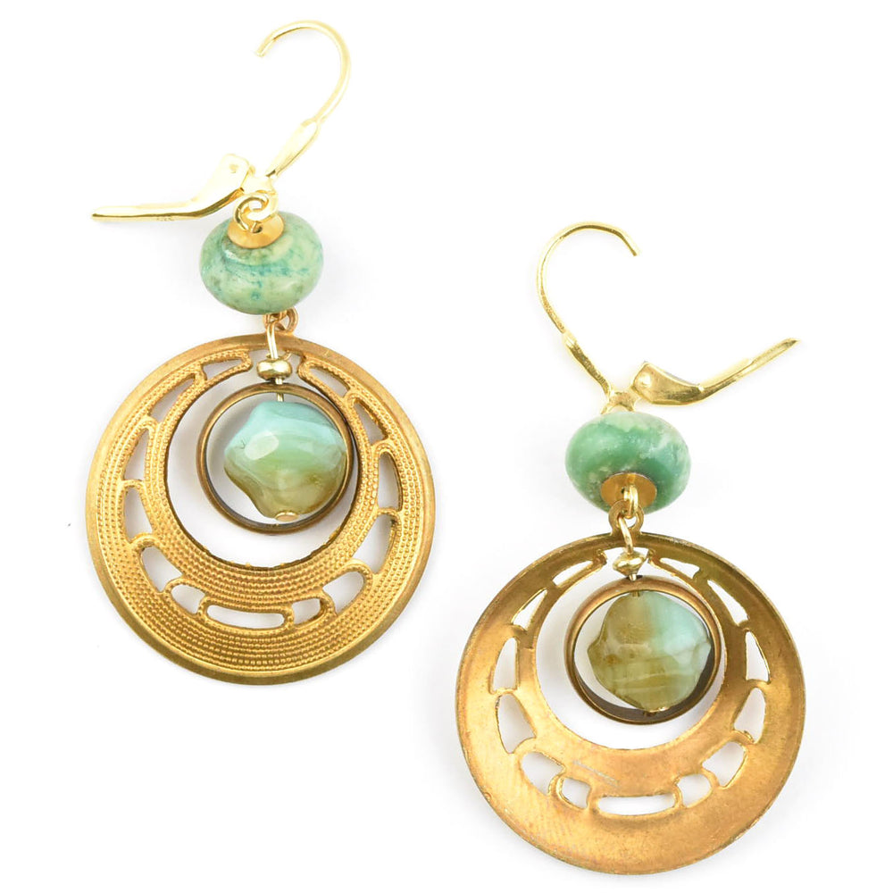 1970's Brass Filagree and Turquoise Earrings - Goldmakers Fine Jewelry