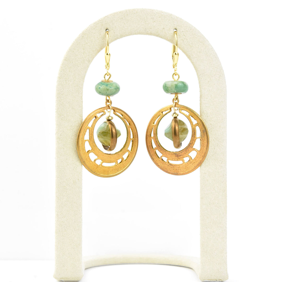 1970's Brass Filagree and Turquoise Earrings - Goldmakers Fine Jewelry