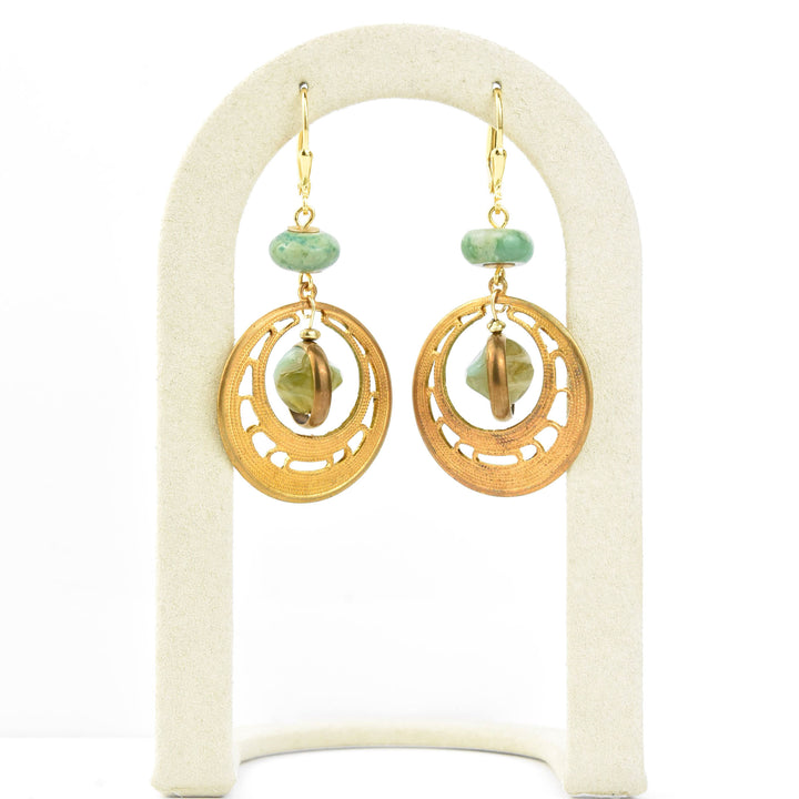 1970's Brass Filagree and Turquoise Earrings - Goldmakers Fine Jewelry