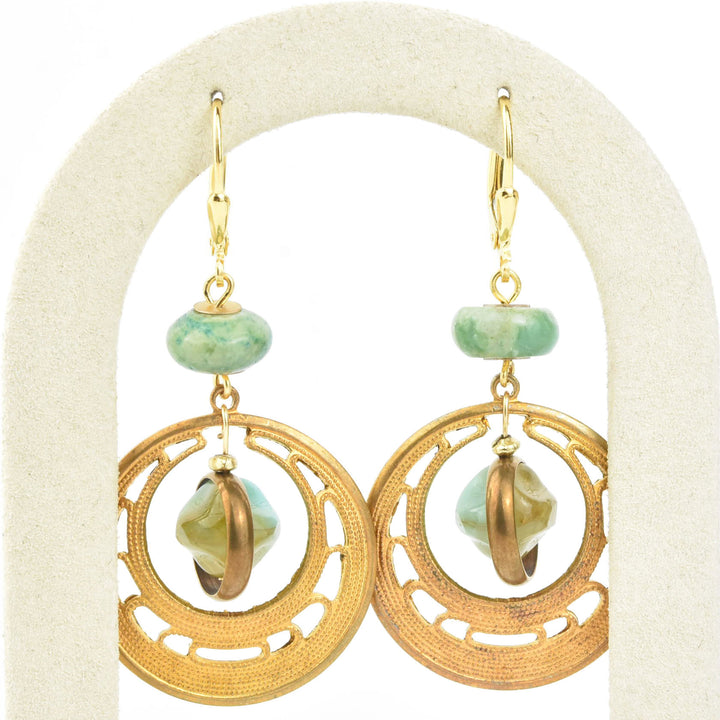 1970's Brass Filagree and Turquoise Earrings - Goldmakers Fine Jewelry