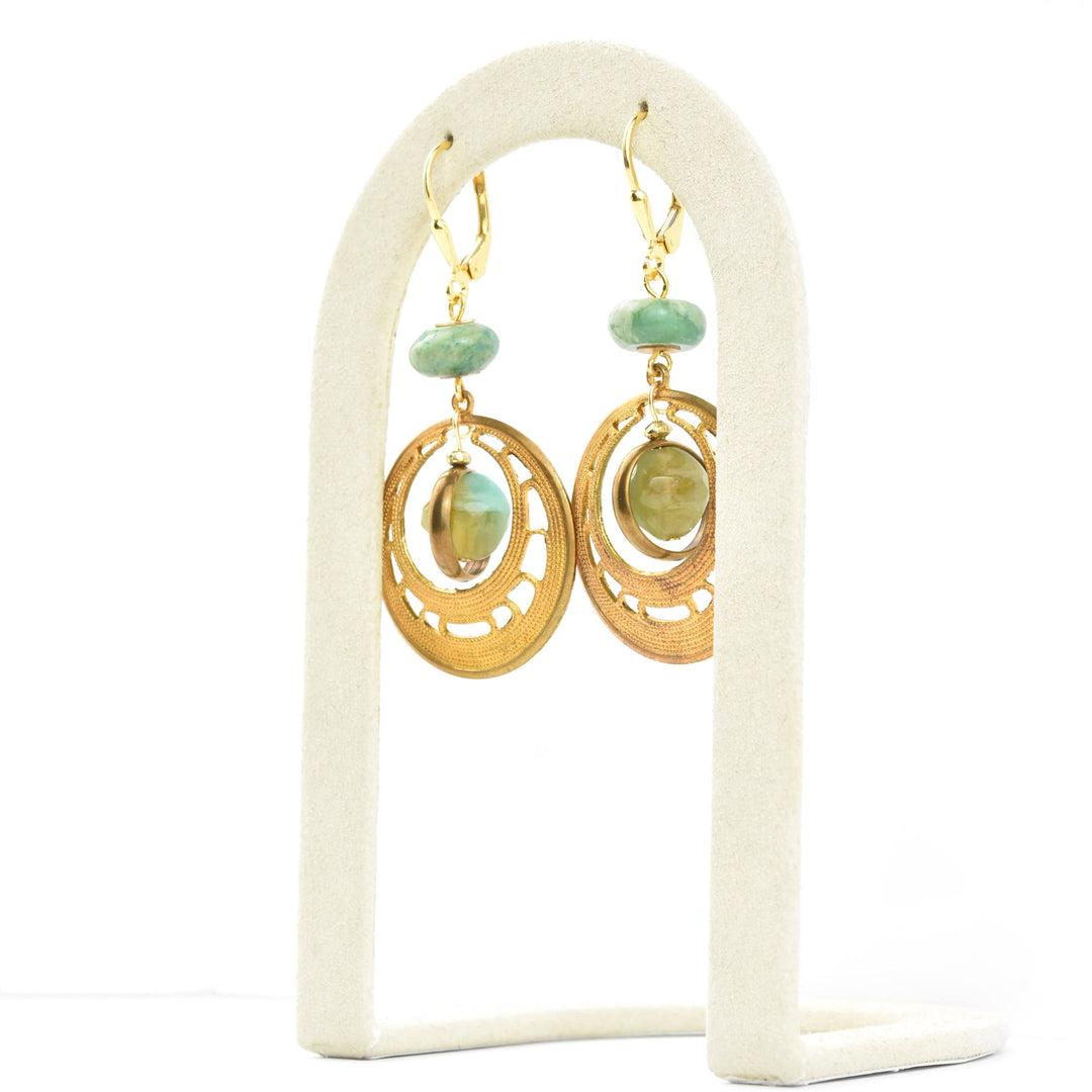 1970's Brass Filagree and Turquoise Earrings - Goldmakers Fine Jewelry