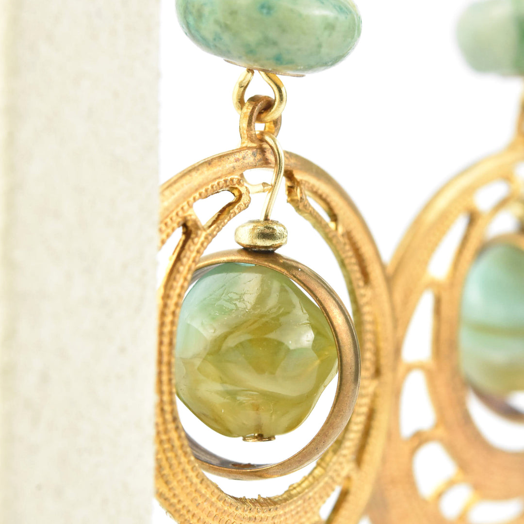1970's Brass Filagree and Turquoise Earrings - Goldmakers Fine Jewelry