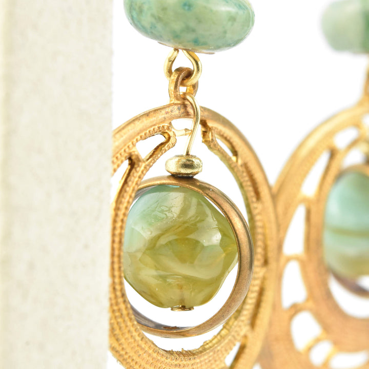 1970's Brass Filagree and Turquoise Earrings - Goldmakers Fine Jewelry