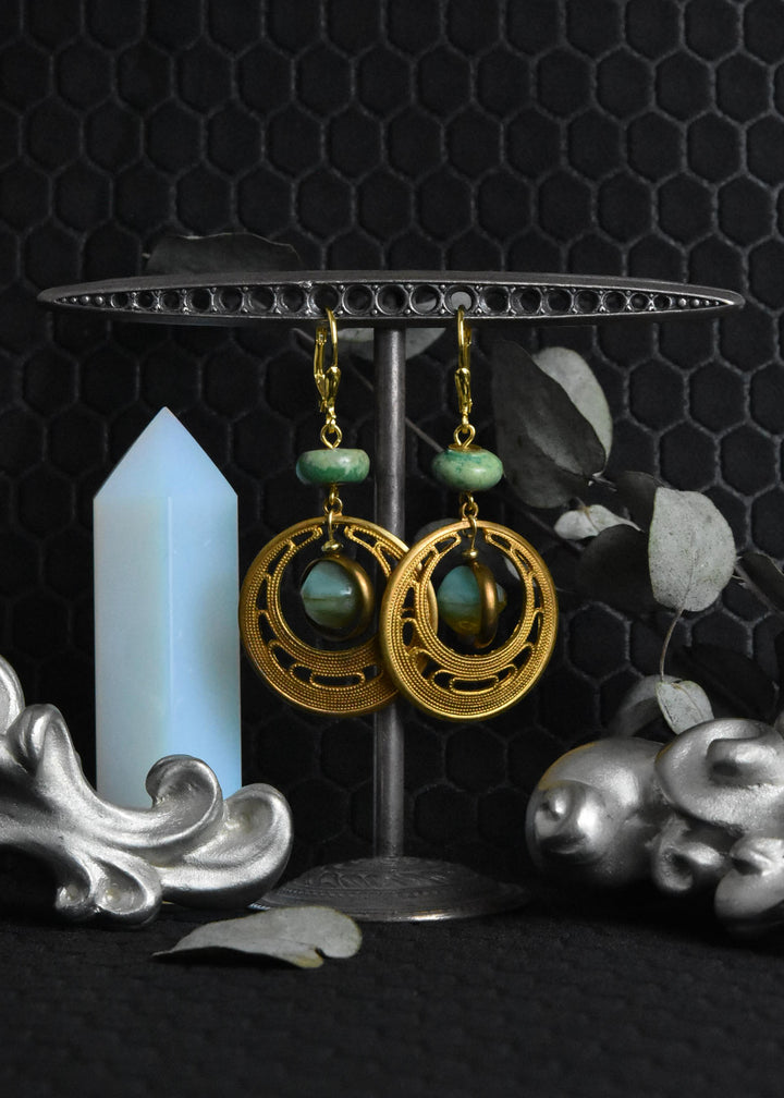 1970's Brass Filagree and Turquoise Earrings - Goldmakers Fine Jewelry