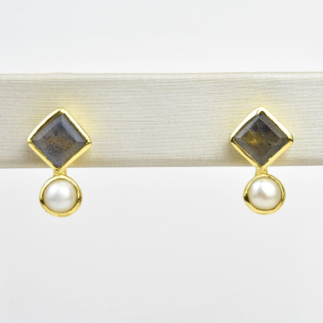 Labradorite and Pearl Earrings - Goldmakers Fine Jewelry