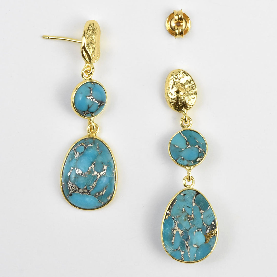 Turquoise Two Stone Drop Earrings - Goldmakers Fine Jewelry