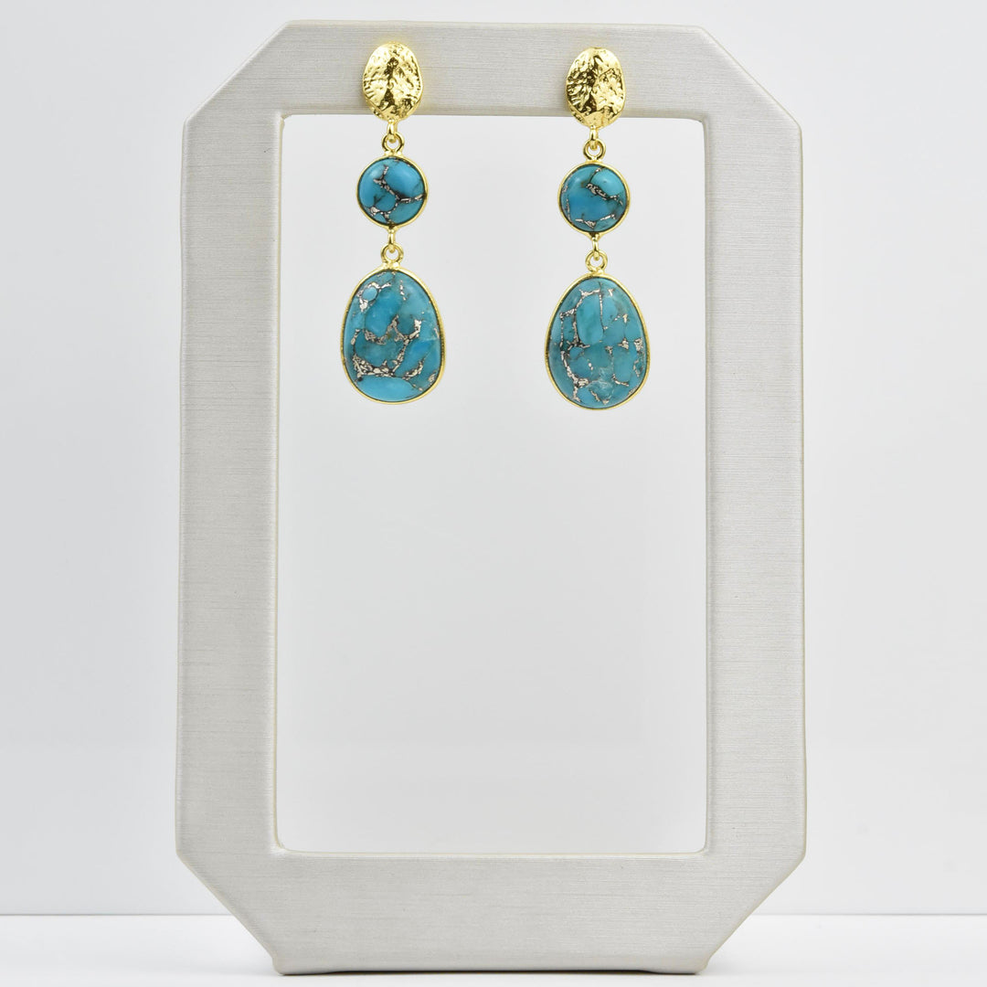 Turquoise Two Stone Drop Earrings - Goldmakers Fine Jewelry