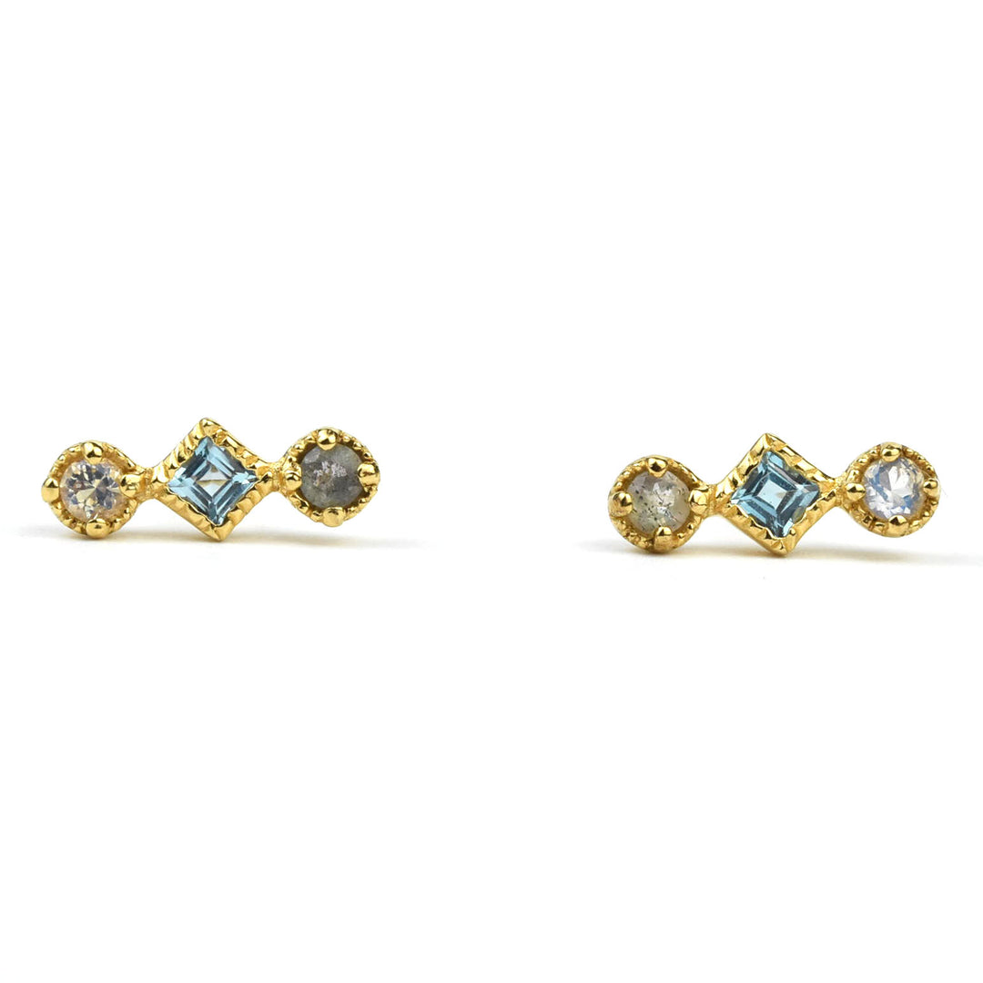 Petite Three Stone Post Earrings in Gold Vermeil - Goldmakers Fine Jewelry