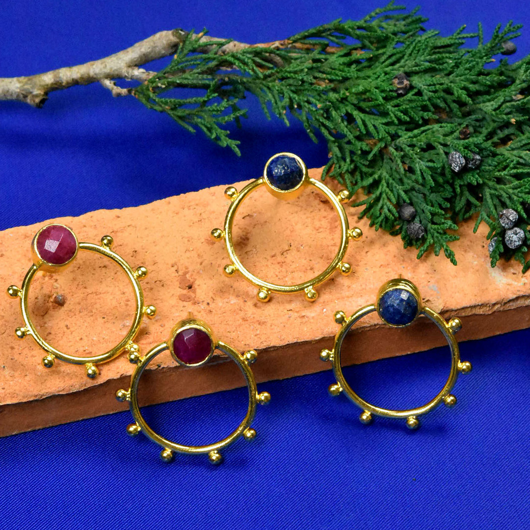 Ruby and Gold Plated Oversize Posts - Goldmakers Fine Jewelry