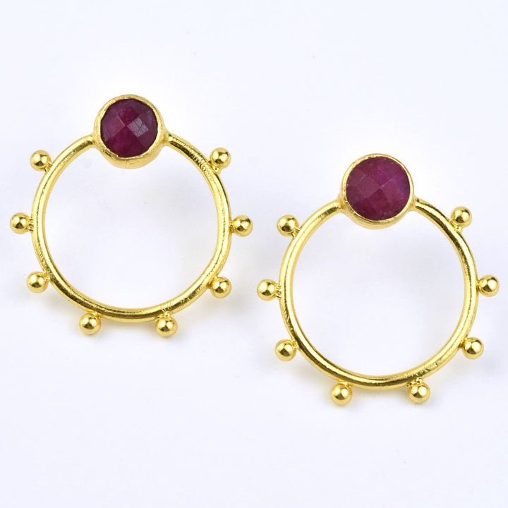 Ruby and Gold Plated Oversize Posts - Goldmakers Fine Jewelry