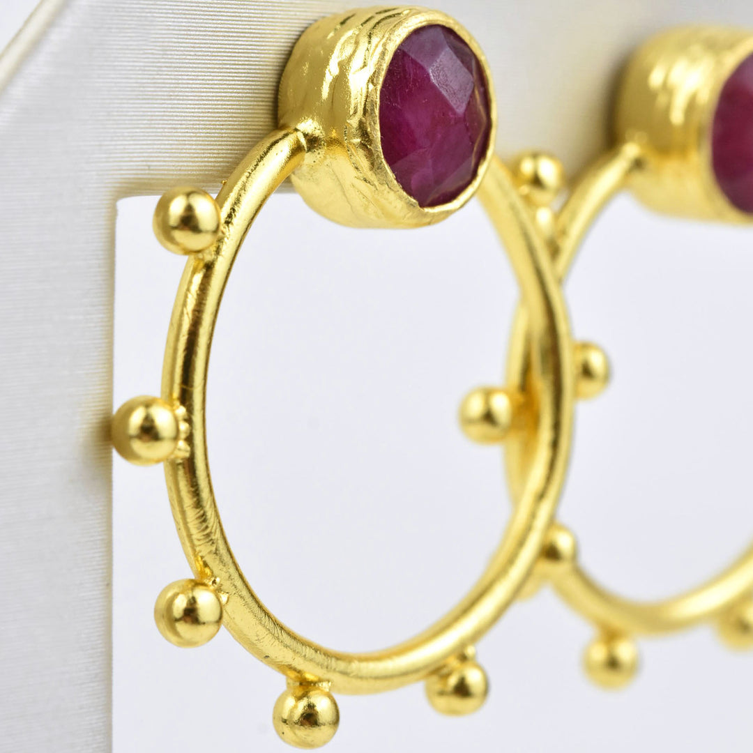 Ruby and Gold Plated Oversize Posts - Goldmakers Fine Jewelry