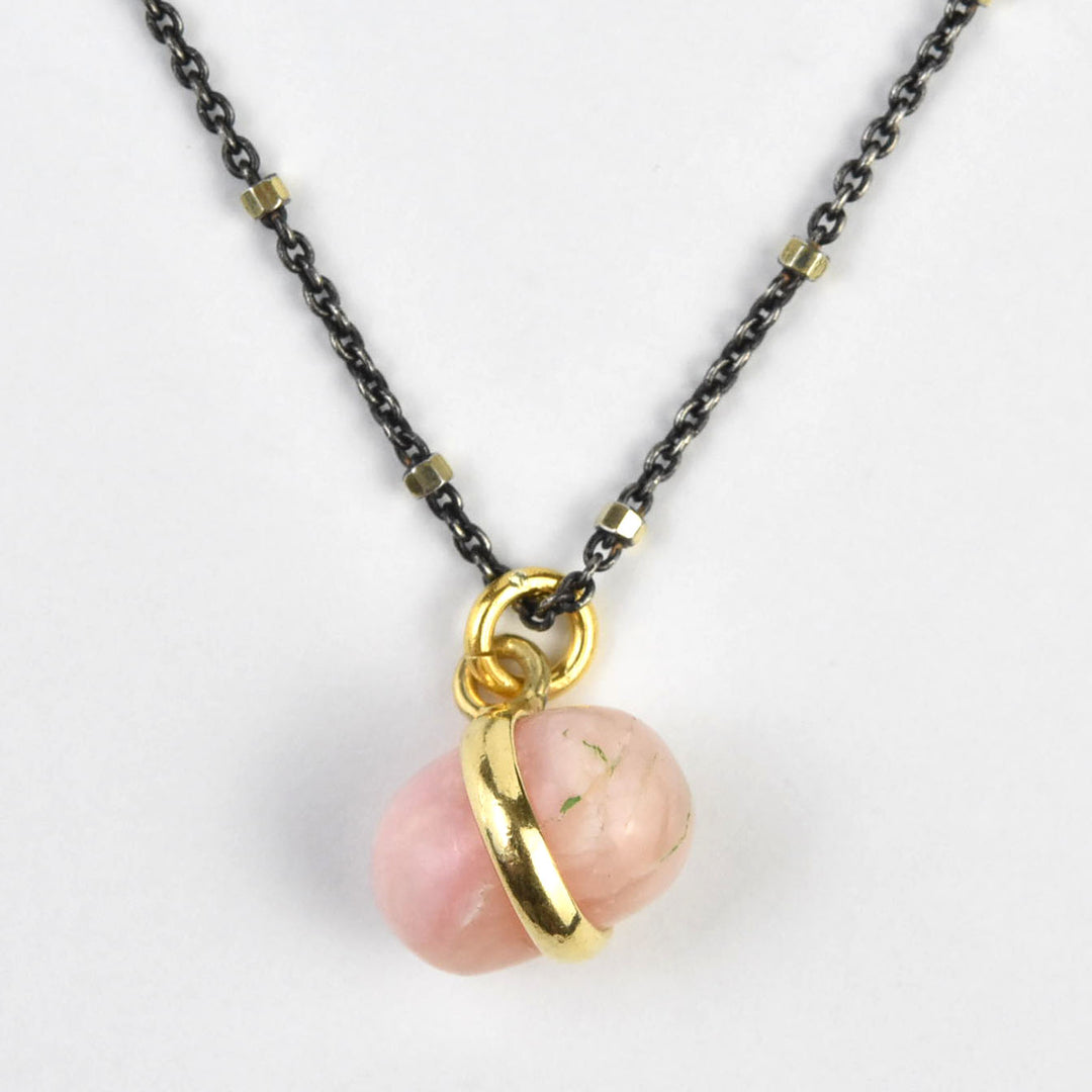 Mixed Metal Pink Opal Bead Necklace - Goldmakers Fine Jewelry