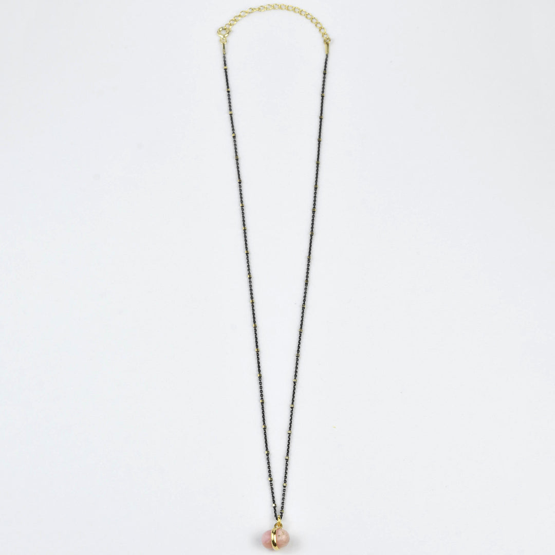 Mixed Metal Pink Opal Bead Necklace - Goldmakers Fine Jewelry